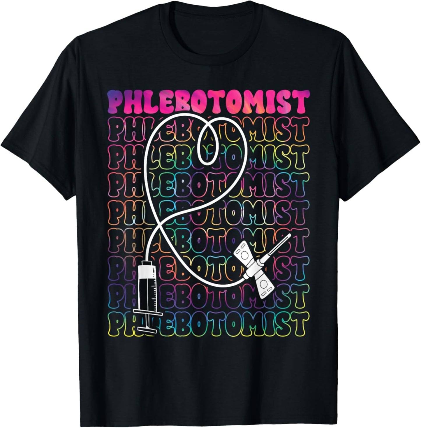 Phlebotomist Heart Tie Dye Phlebotomy Technician Tech Nurse T-Shirt - T-Shirt | Black