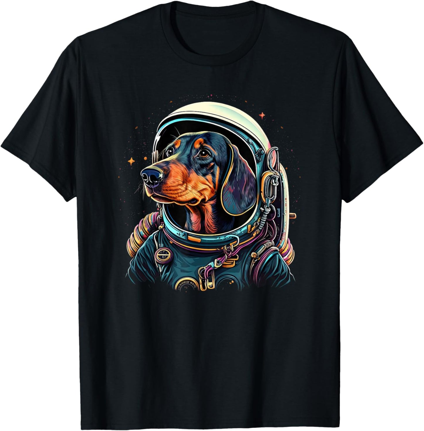 Funny Dachshund Cute Astronaut in the space T-Shirt - T-Shirt | Black