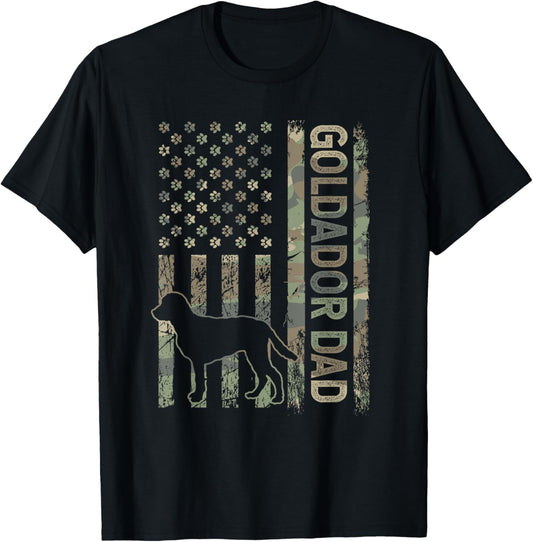 Patriotic Goldador Dad USA Flag Camo Crossbreed Lover T-Shirt - T-Shirt | Black