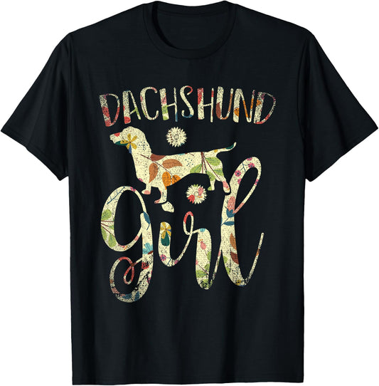 Dachshund Girl Dog Lover Women Girls Gift Vintage Dachshund T-Shirt - T-Shirt | Black