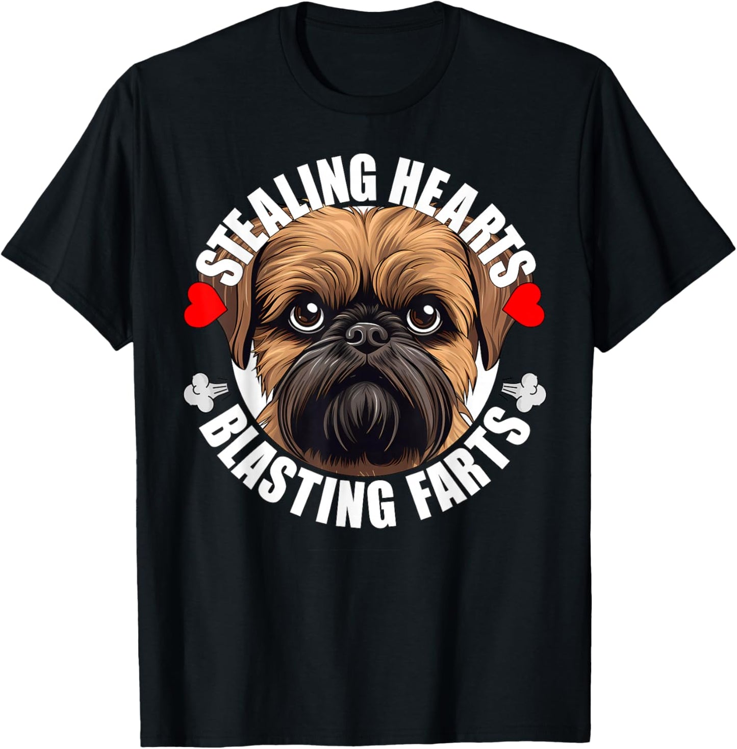 Funny Brussels Griffon Stealing Hearts Blasting Farts Dog T-Shirt - T-Shirt | Black