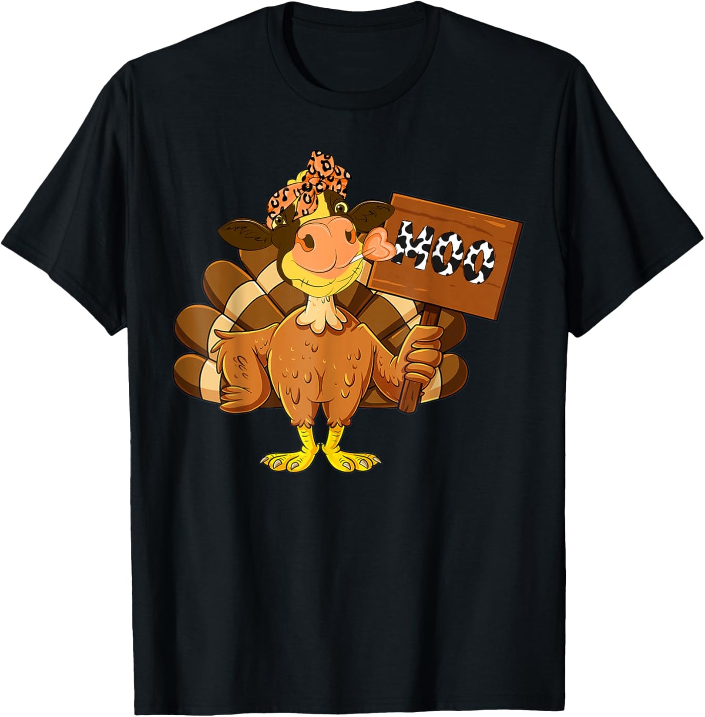 Turkey Cow Moo Funny Thanksgiving Joke Farmers Cows Lover T-Shirt - T-Shirt | Black