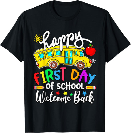 Welcome Back To School Happy First Day Teacher Bus Driver T-Shirt - T-Shirt | Black