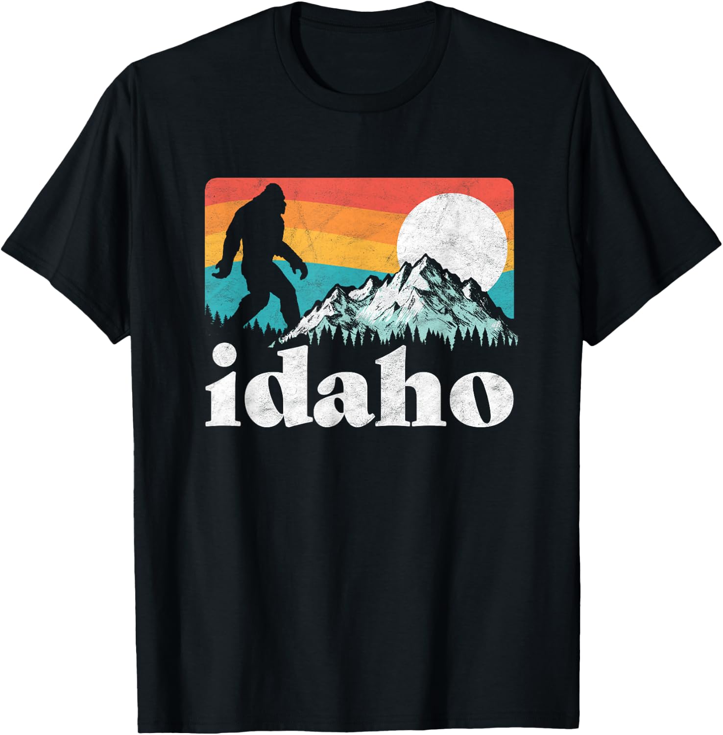 Idaho Bigfoot & Retro Mountains T-Shirt - T-Shirt | Black