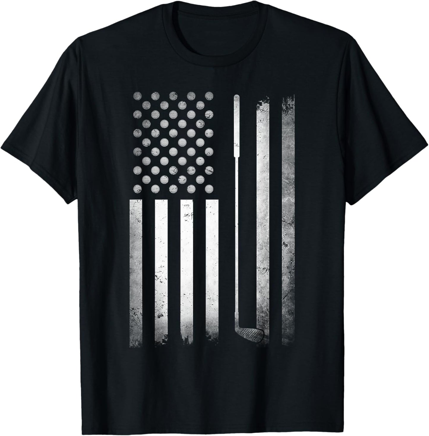 Golf Golfer American Flag Golf Flat Funny Golf T-Shirt - T-Shirt | Black
