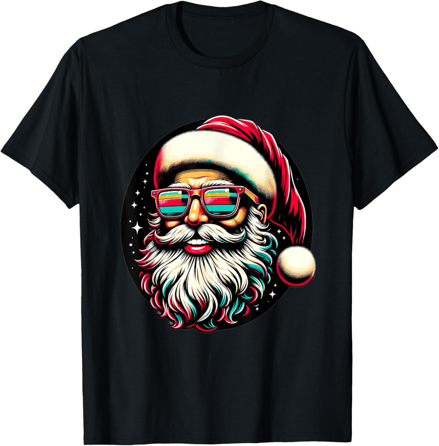 Retro Santa Face Sunglasses Christmas Holiday Xmas Men Women T-Shirt - T-Shirt | Black