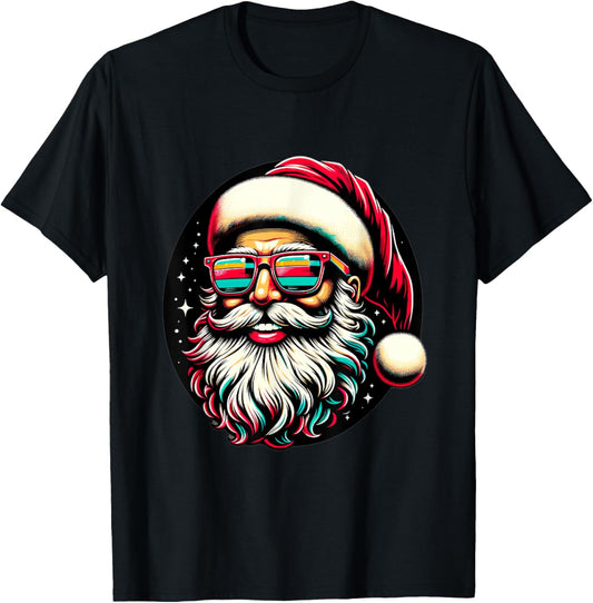 Retro Santa Face Sunglasses Christmas Holiday Xmas Men Women T-Shirt - T-Shirt | Black