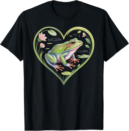 Cute Kawaii Frog Heart T-Shirt - T-Shirt | Black