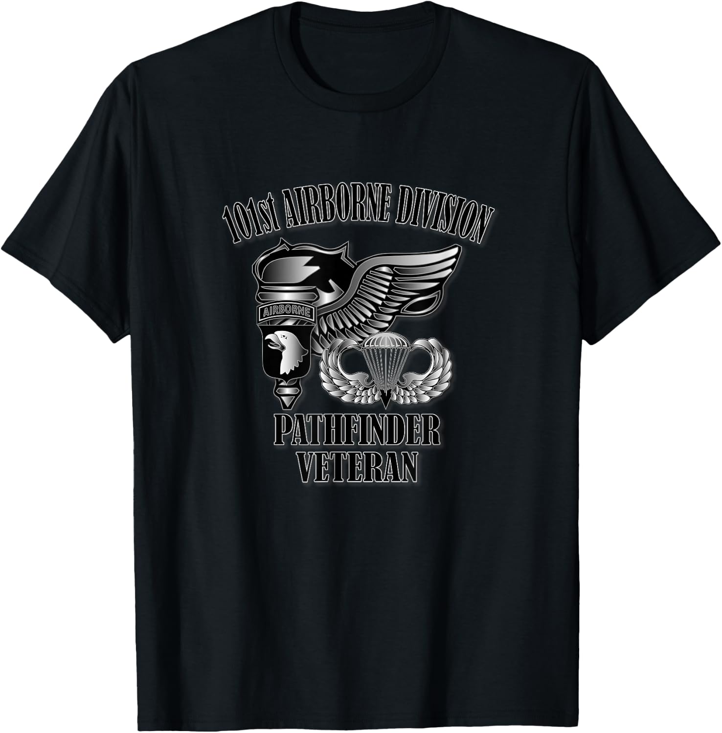 101st Airborne Pathfinder Veteran (Front Design) T-Shirt - T-Shirt | Black