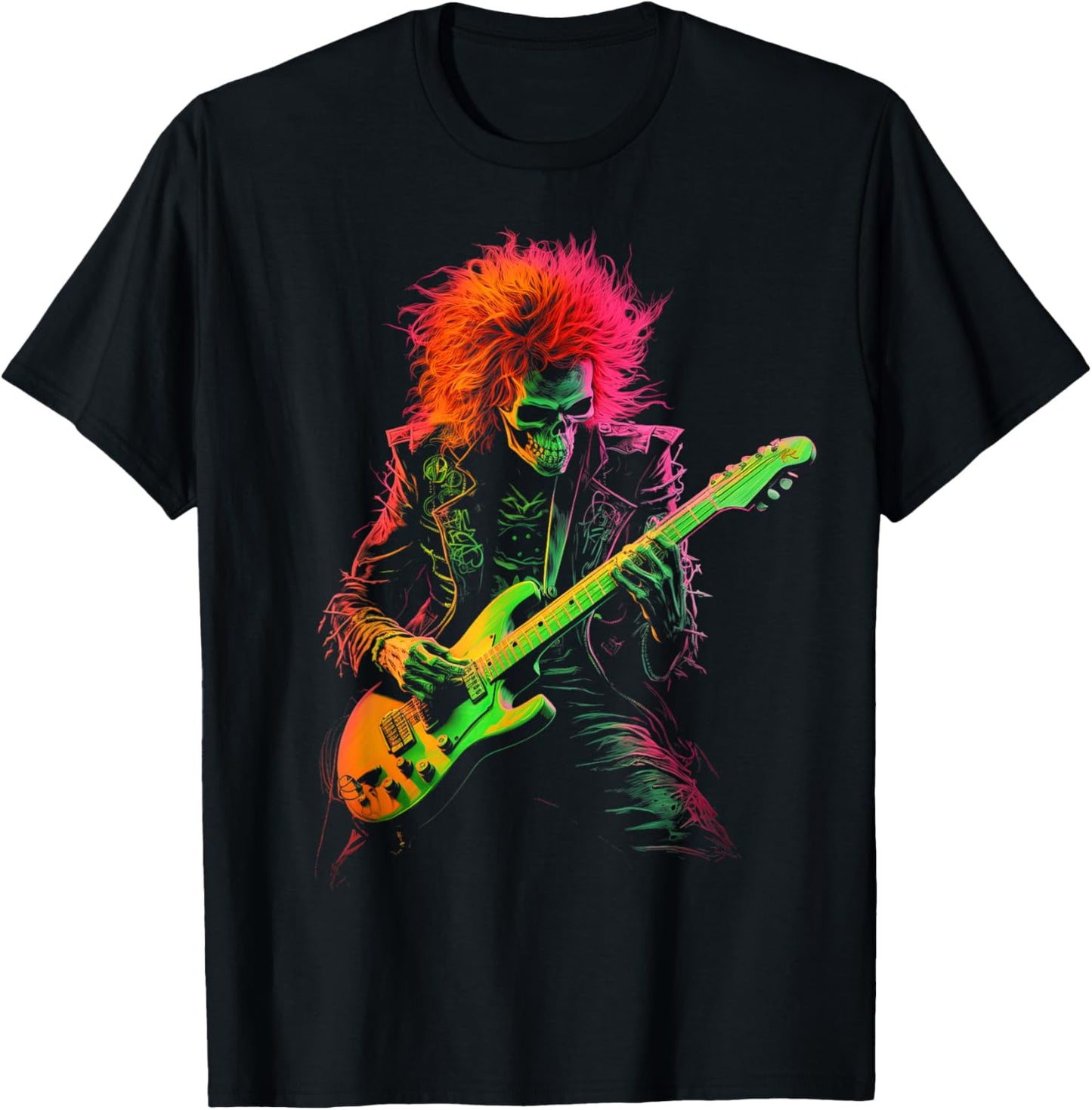 Skeleton Playing Guitar Rock Band Halloween T-Shirt - T-Shirt | Black