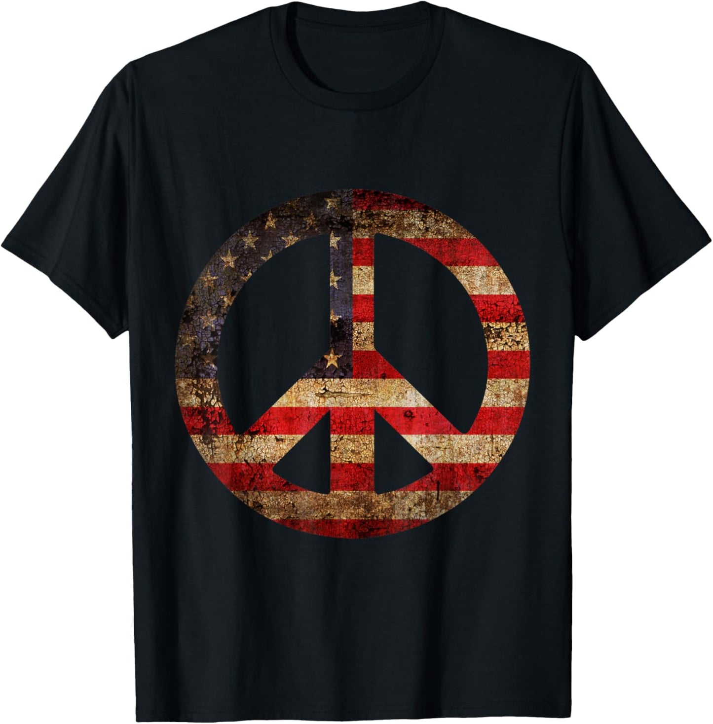 Vintage US American Flag Peace Sign 4th of July T-Shirt - T-Shirt | Black