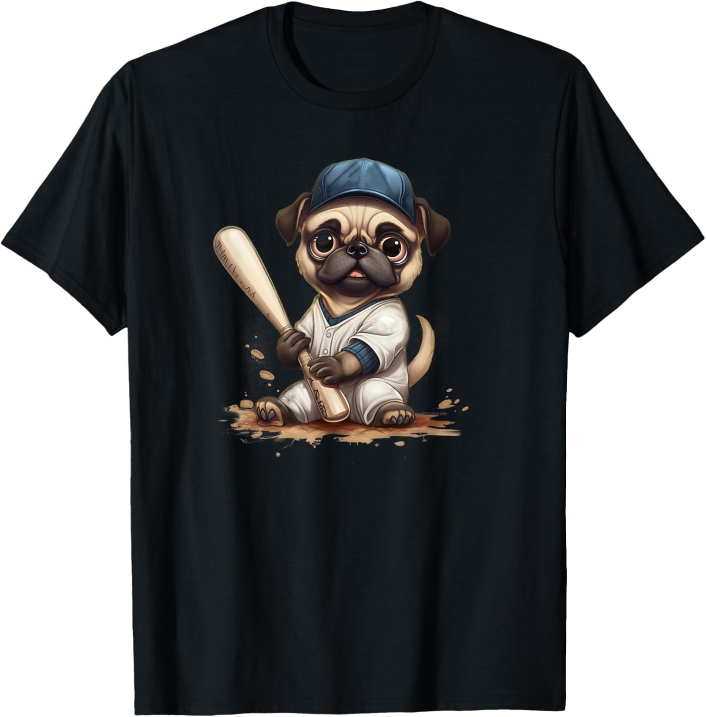 Pug Dog Gift Baseball, Funny Pug Baseball T-Shirt - T-Shirt | Black