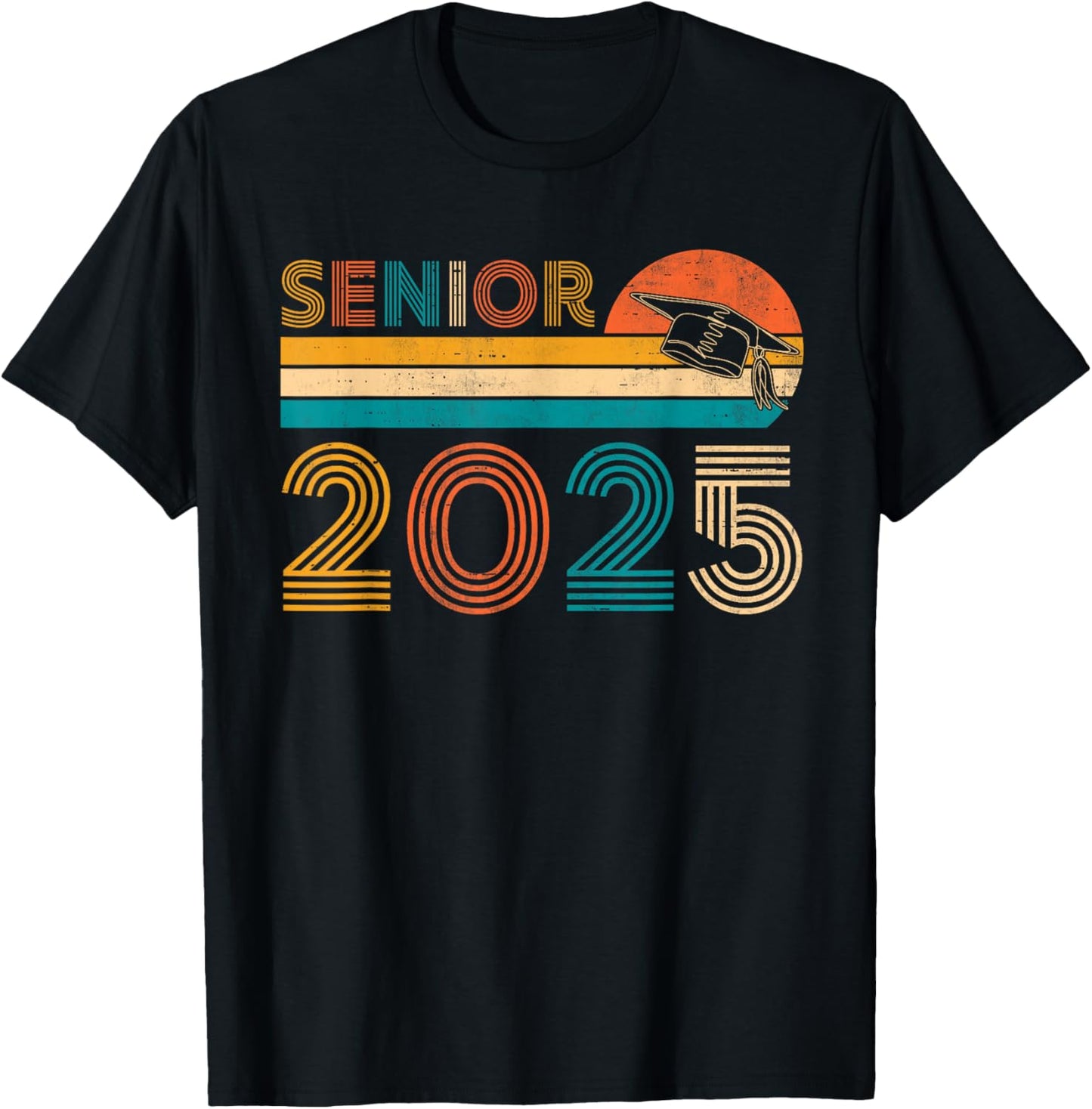 Retro Vintage Senior 25 Class Of 2025 Graduation Graduate T-Shirt - T-Shirt | Black