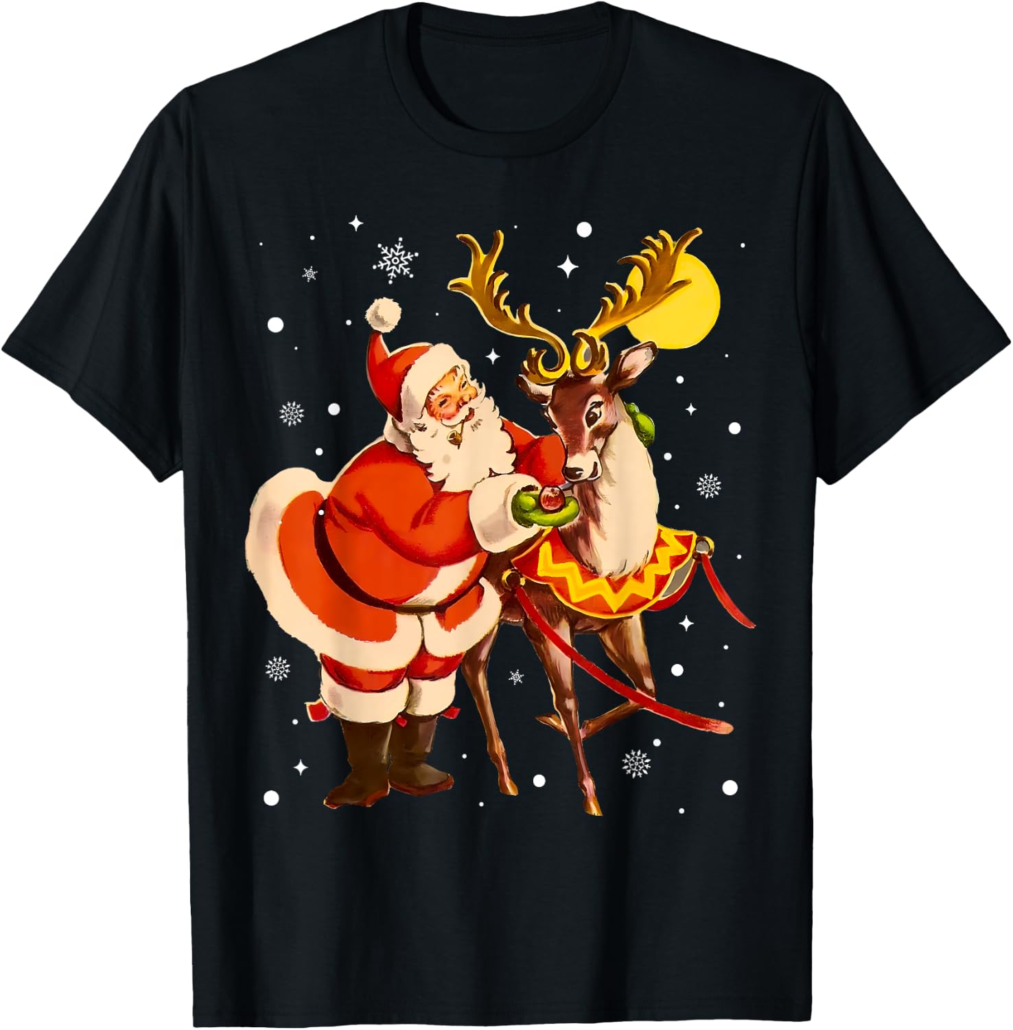 Santa Reindeer Retro 1950s Vintage Christmas Women Men Kids T-Shirt - T-Shirt | Black