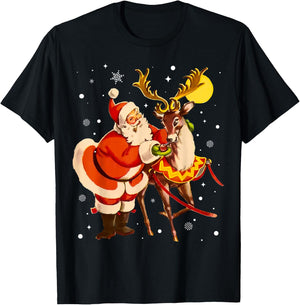Santa Reindeer Retro 1950s Vintage Christmas Women Men Kids T-Shirt - T-Shirt | Black