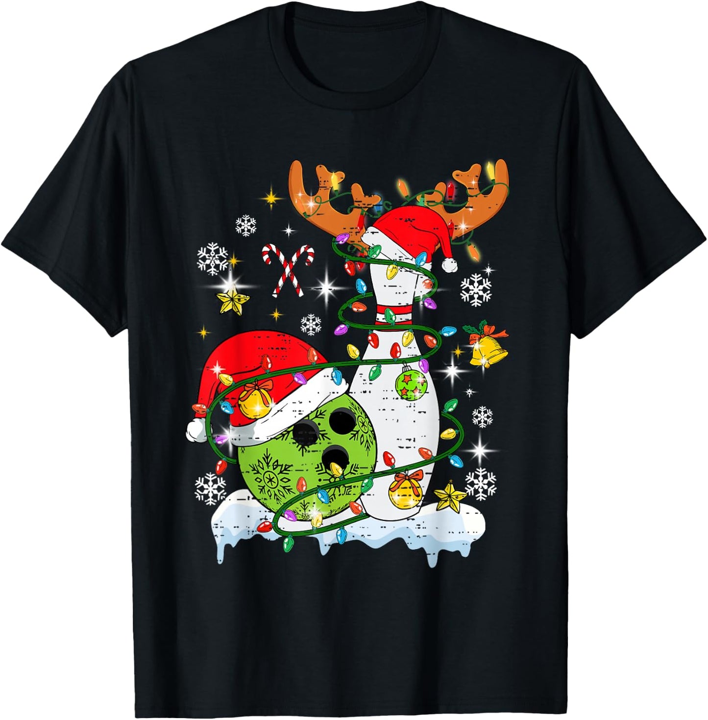 Christmas Bowling Hat Santa Bowler Xmas Sport Men Women Kids T-Shirt - T-Shirt | Black
