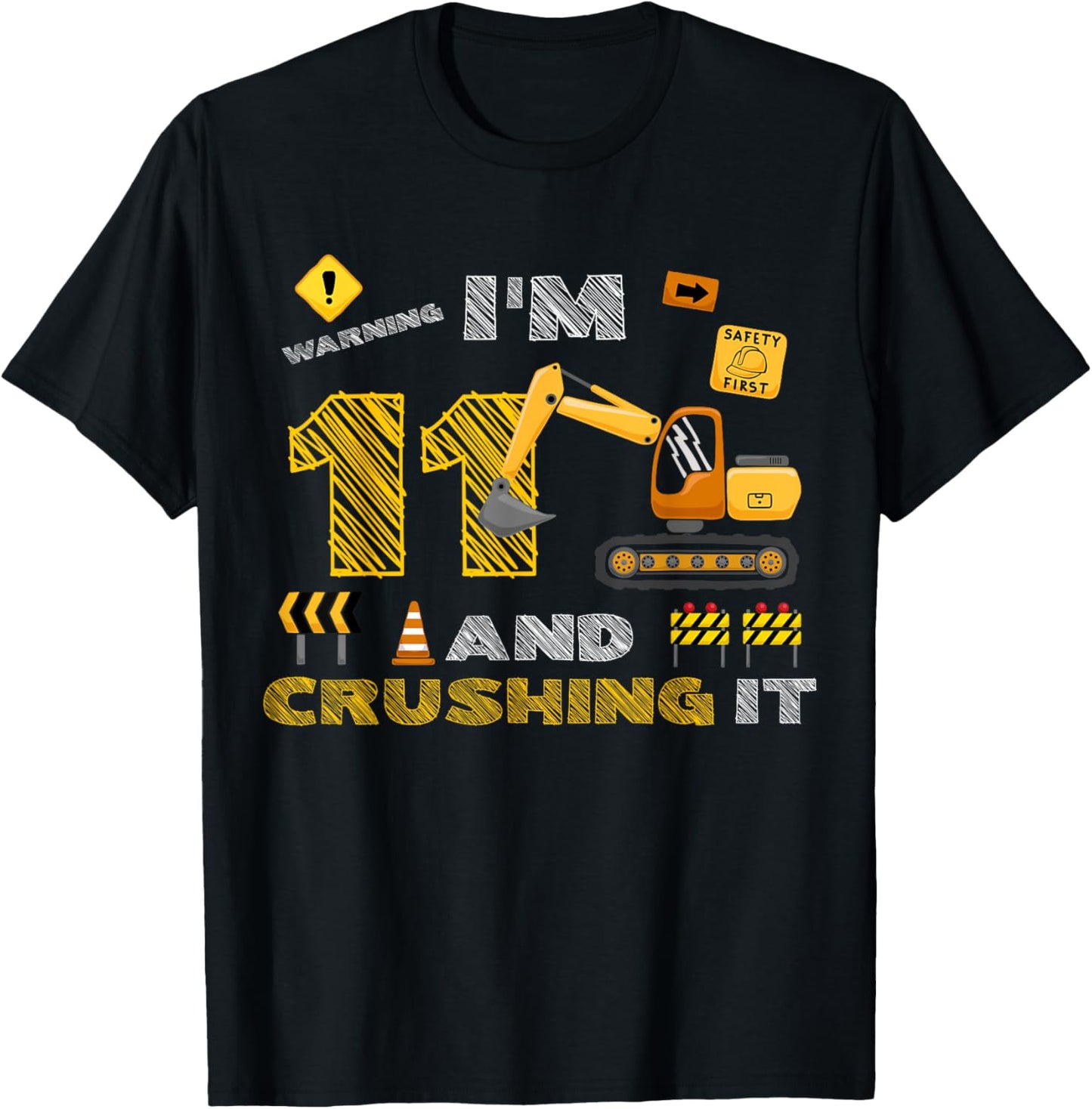 Construction Truck 11th Birthday Construction Theme 11 Year T-Shirt - T-Shirt | Black