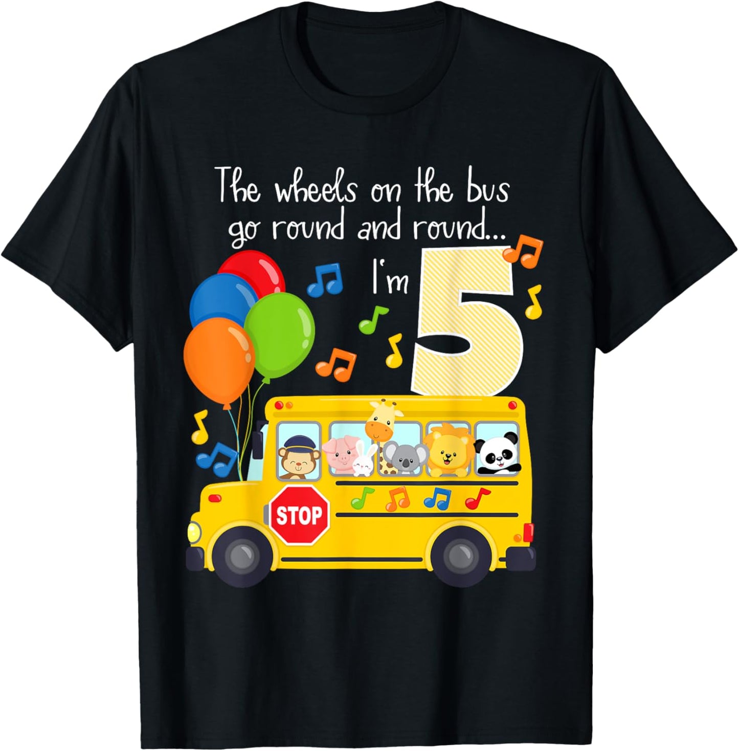 The Wheels On The Bus 5th Birthday 5 Yrs Old Family Matching T-Shirt - T-Shirt | Black