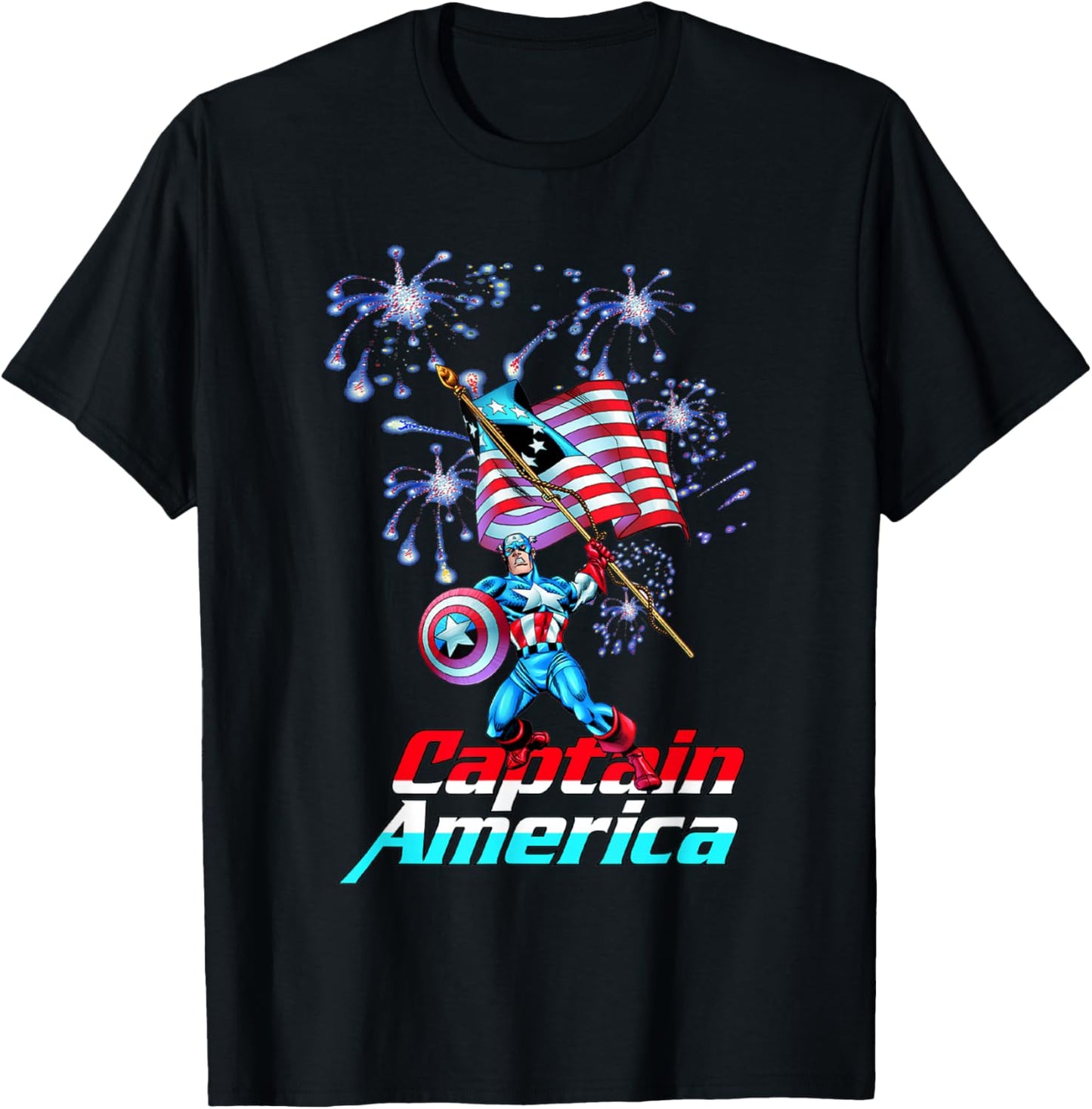 Marvel Comics Retro Classic Captain America 4th of July Flag T-Shirt - T-Shirt | Black