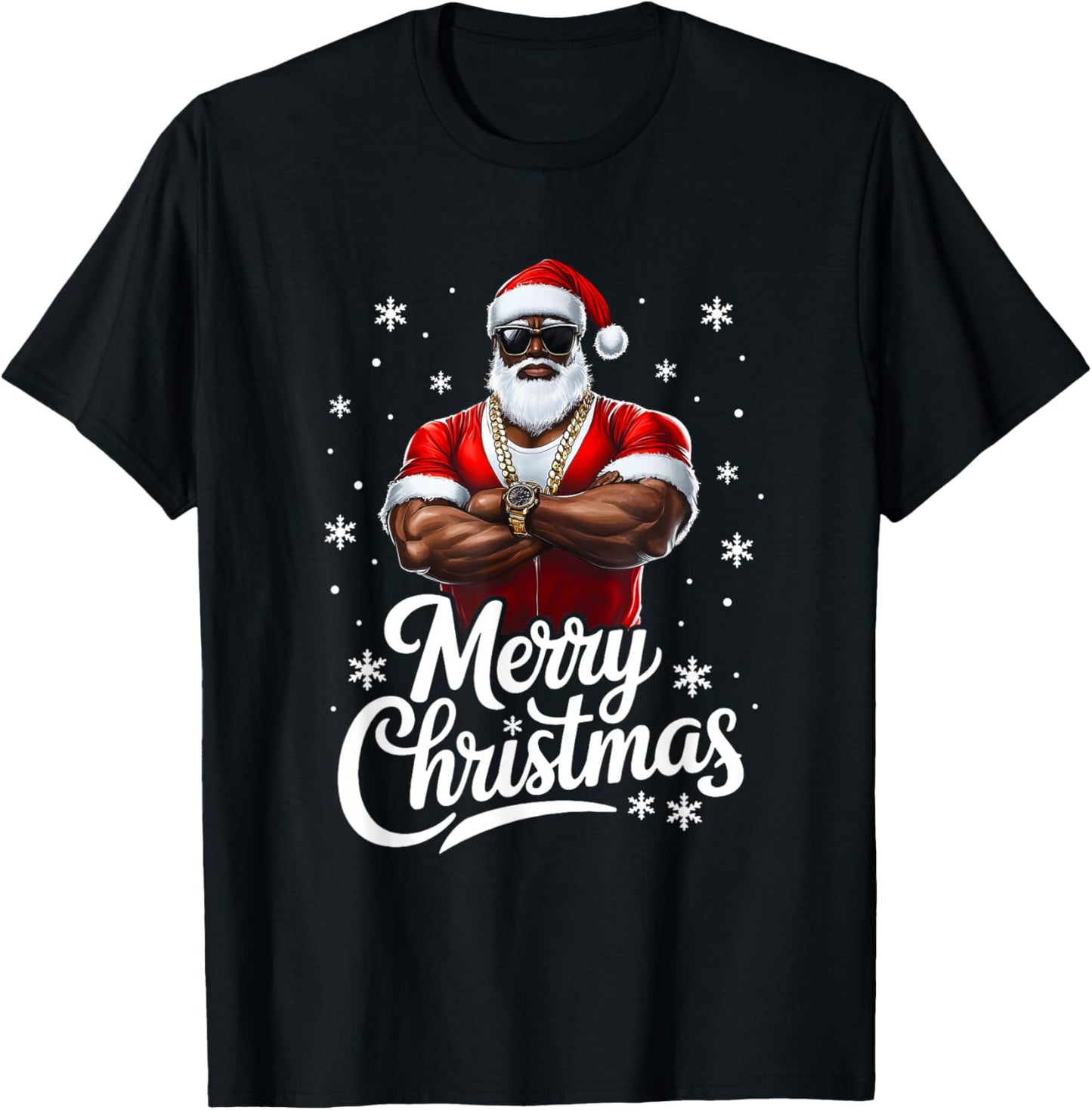 African American Santa Christmas Cool Afro Black Men T-Shirt - T-Shirt | Black