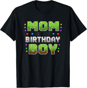 Birthday Mom of The Birthday Boy Pixel Gamer Party T-Shirt - T-Shirt | Black