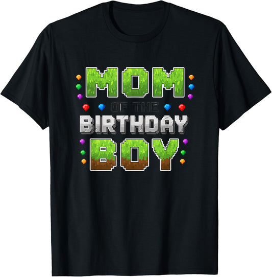 Birthday Mom of The Birthday Boy Pixel Gamer Party T-Shirt - T-Shirt | Black