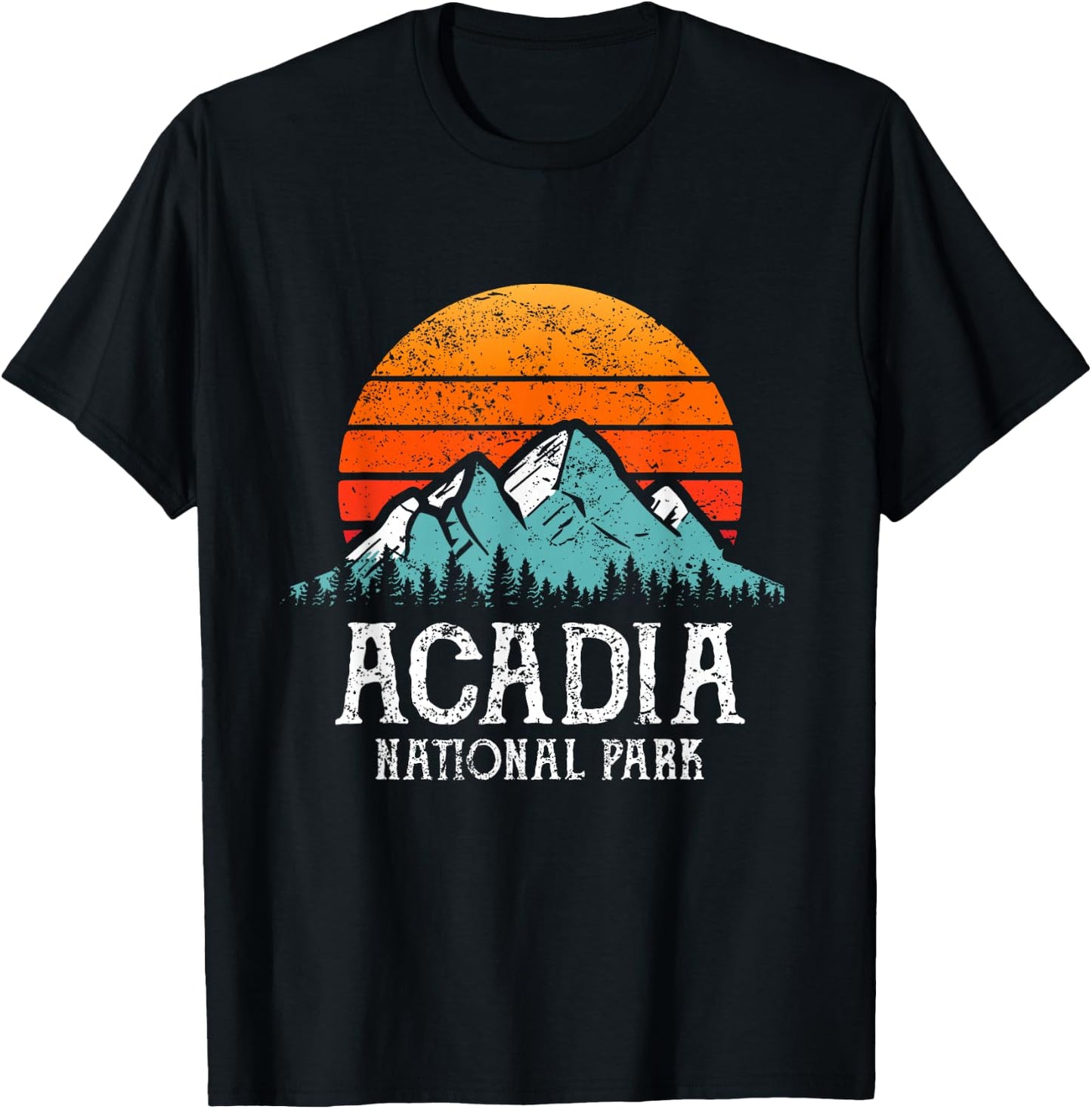 Acadia National Park Merchandise Retro Hiking Acadia T-Shirt - T-Shirt | Black