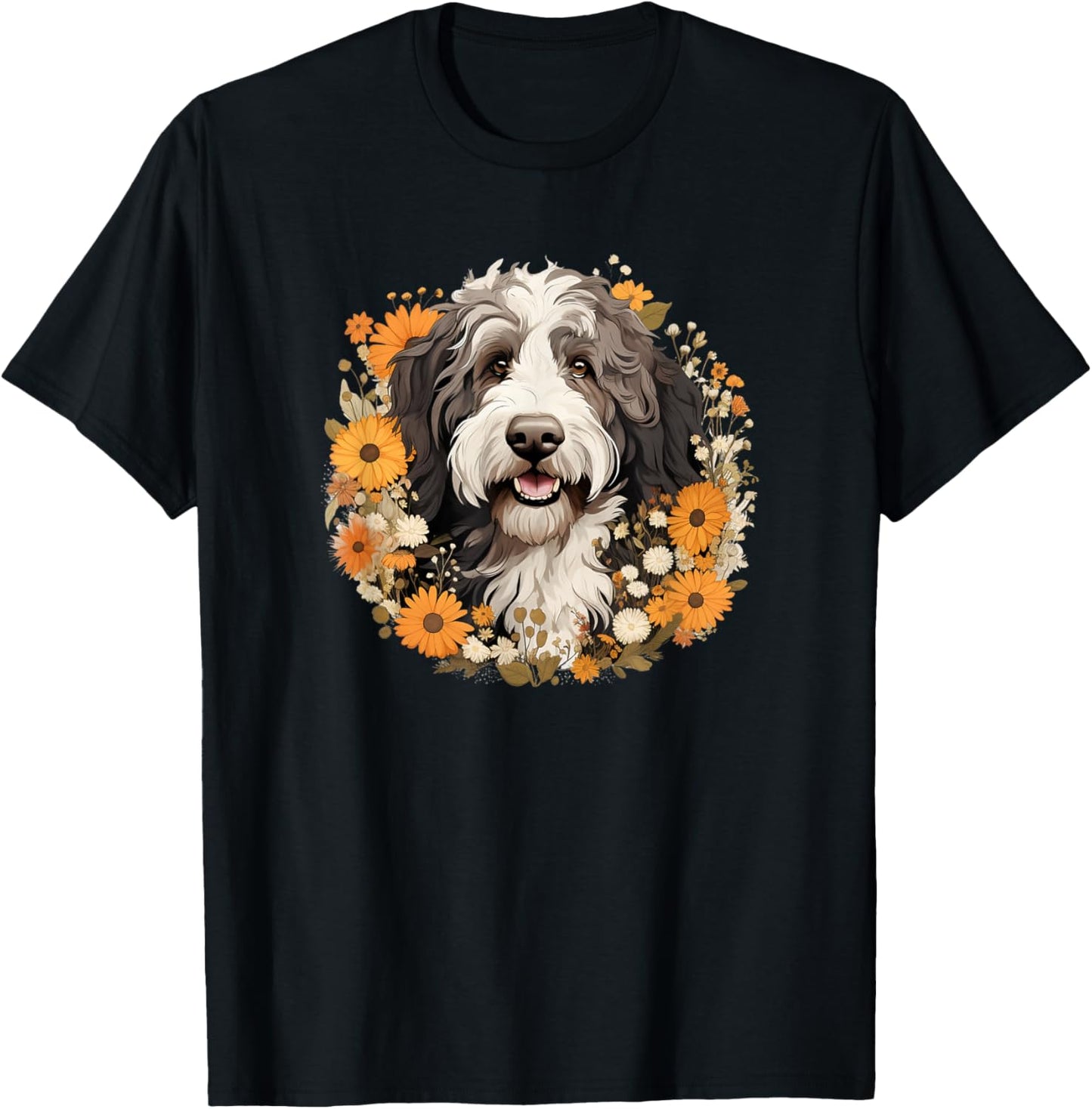 Cute Girls Kids Funny Wild Flowers Sheepadoodle Lover T-Shirt - T-Shirt | Black