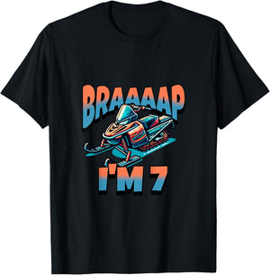 Kids Snowmobile Braaaap I'm 7 Year Old 7th Birthday Boy T-Shirt - T-Shirt | Black