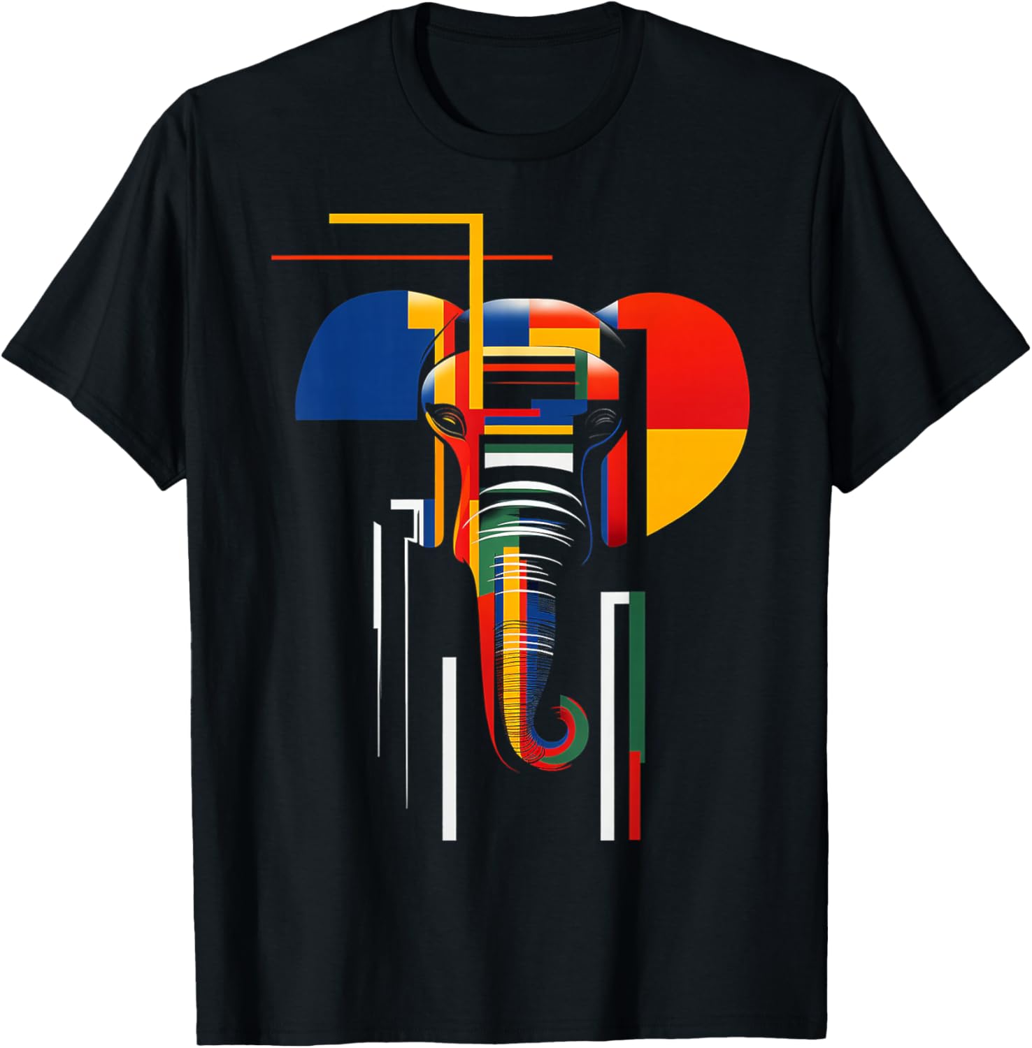 Elephant Abstract Animal Art Geometric Graphic Elephant T-Shirt - T-Shirt | Black
