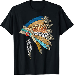 Native American Indian Headdress Powwow celebration Costume T-Shirt - T-Shirt | Black