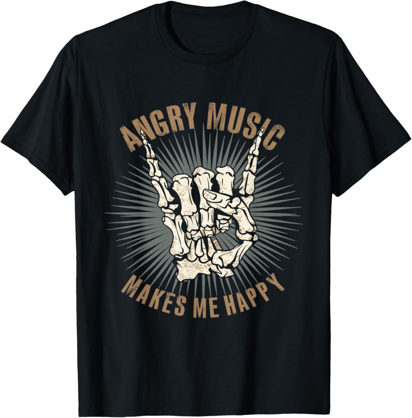 Funny Rockn Roll Saying Angry Music Makes Me Happy Metalhead T-Shirt - T-Shirt | Black
