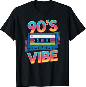 90’s Vibe Retro Cassette Tape Vintage 90s Aesthetic Art T-Shirt - T-Shirt | Black