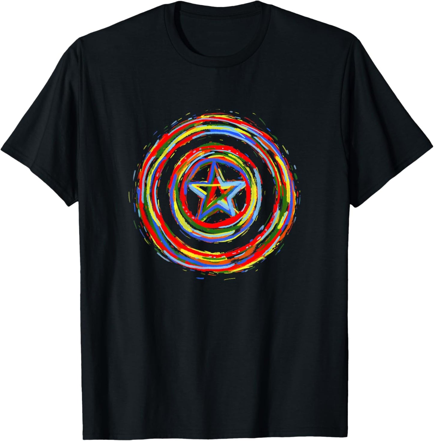 Marvel Comics Classic Captain America Rainbow Paint Shield T-Shirt - T-Shirt | Black