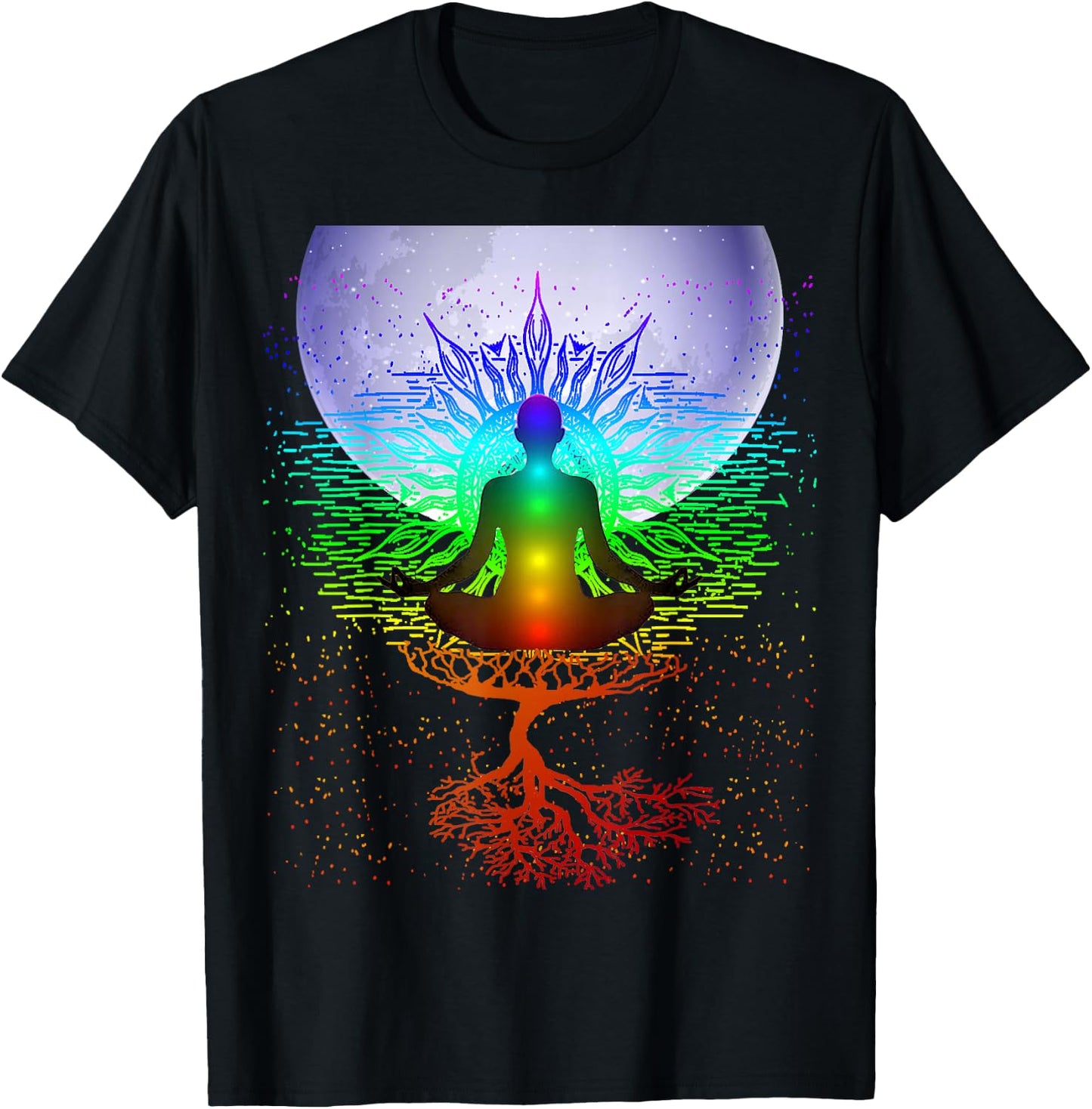 Chakra Meditation Moon Tree of Life T-Shirt - T-Shirt | Black