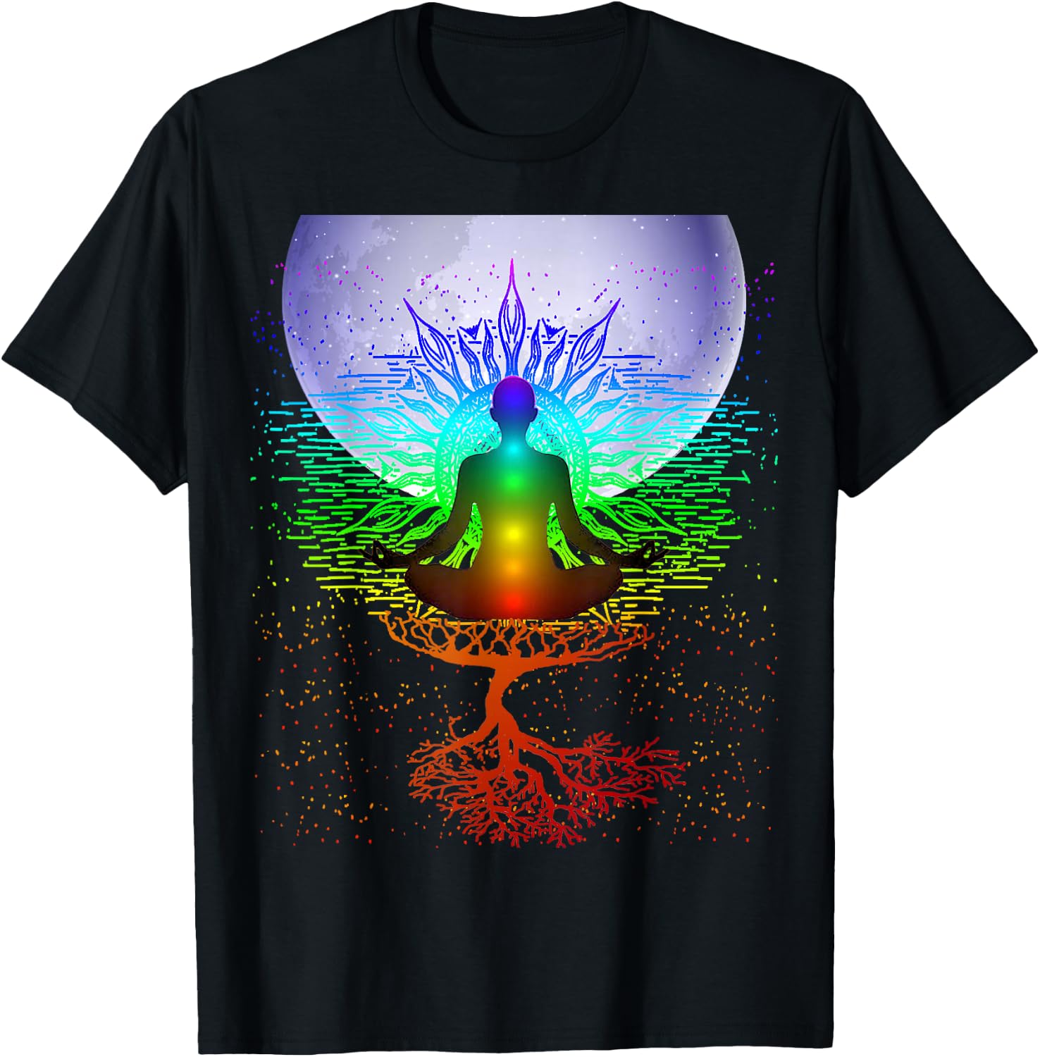 Chakra Meditation Moon Tree of Life T-Shirt - T-Shirt | Black