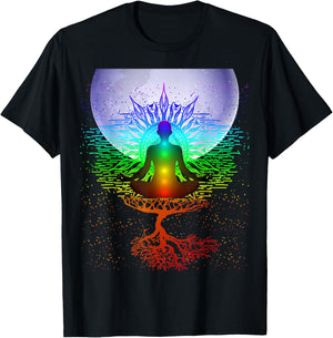 Chakra Meditation Moon Tree of Life T-Shirt - T-Shirt | Black