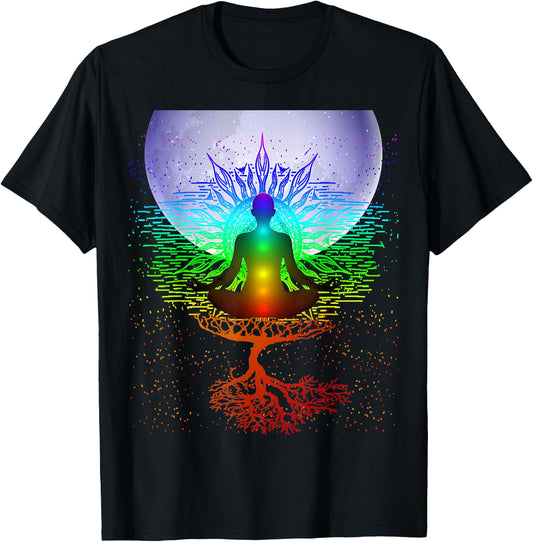 Chakra Meditation Moon Tree of Life T-Shirt - T-Shirt | Black