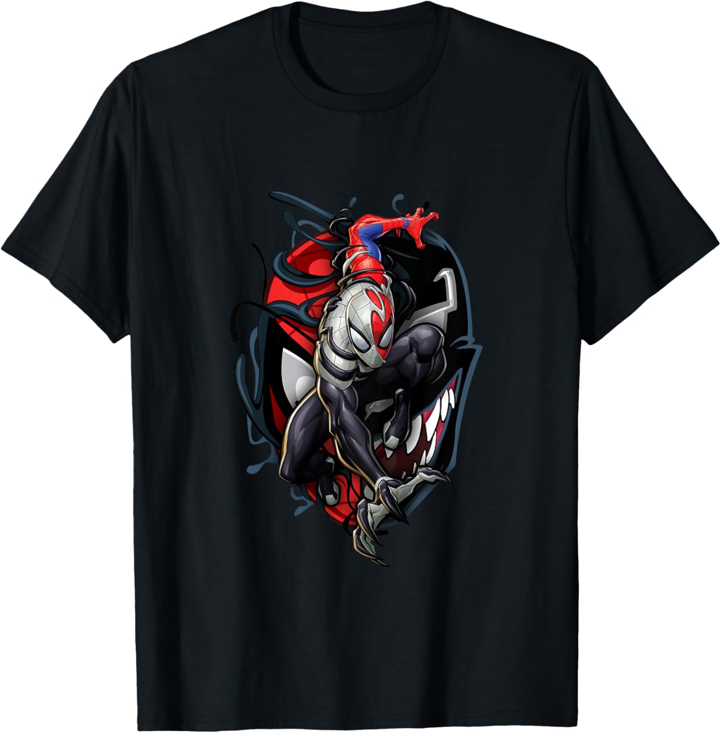 Kids Marvel Spider-Man Classic Venom Spider-Man Split Mask Icon T-Shirt - T-Shirt | Black