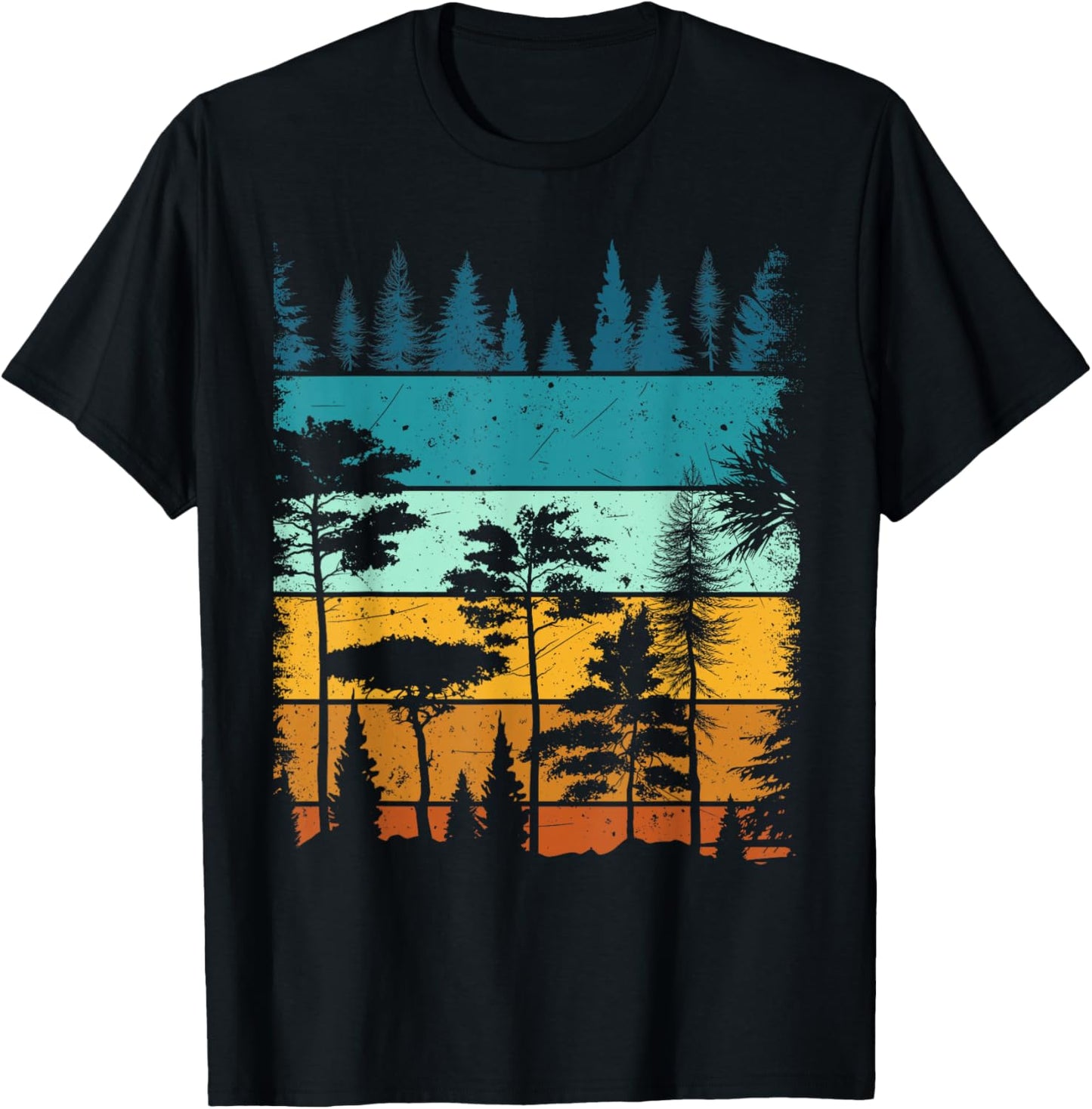 Retro Forest Trees Outdoors Nature Wildlife Vintage Graphic T-Shirt - T-Shirt | Black