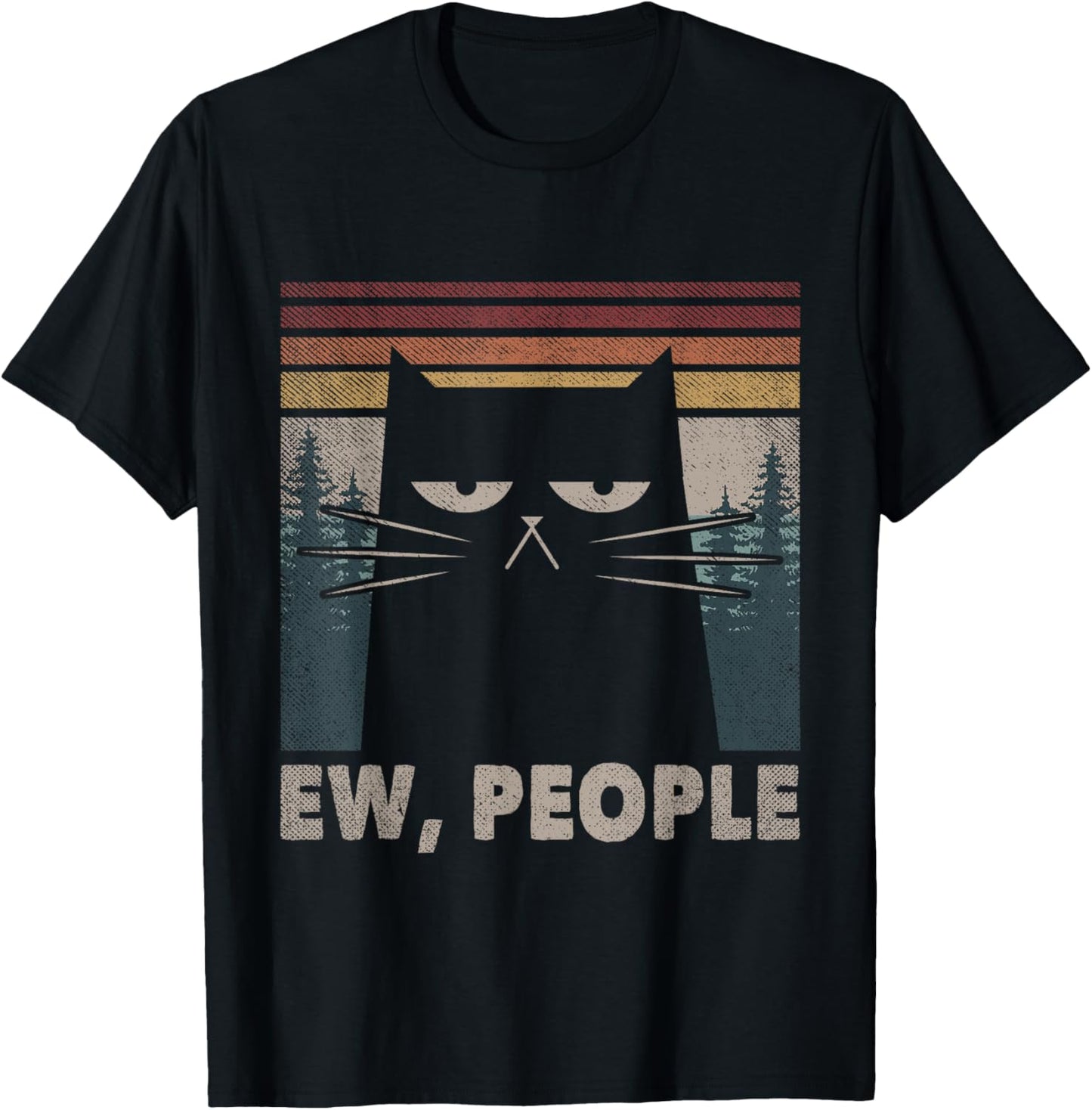 Vintage Ew People Black Cat Funny Anti Social Introvert Men Women Kids T-Shirt - T-Shirt | Black