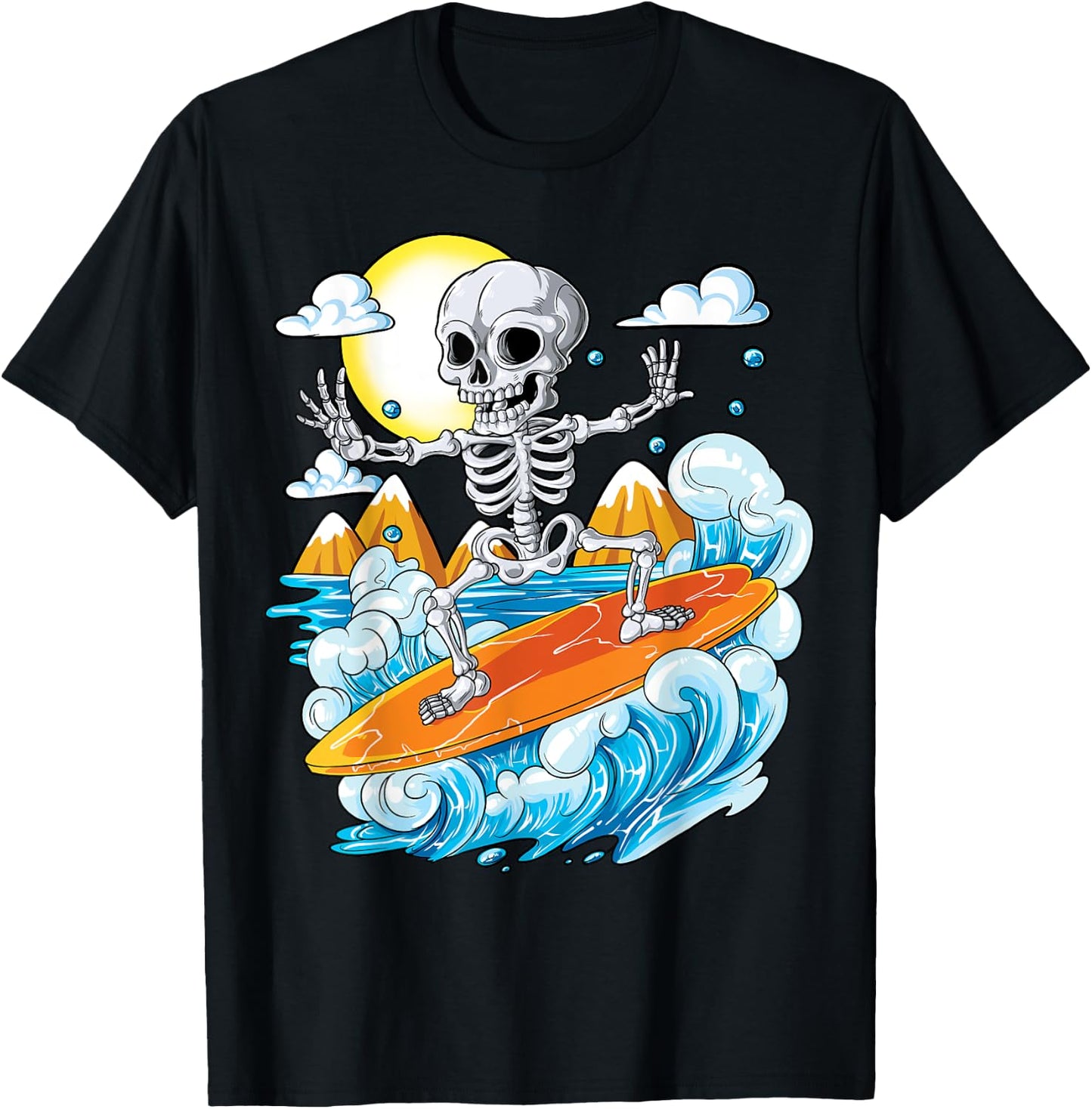 Skeleton Surfing Halloween Hawaii Hawaiian Men Women Surfer T-Shirt - T-Shirt | Black