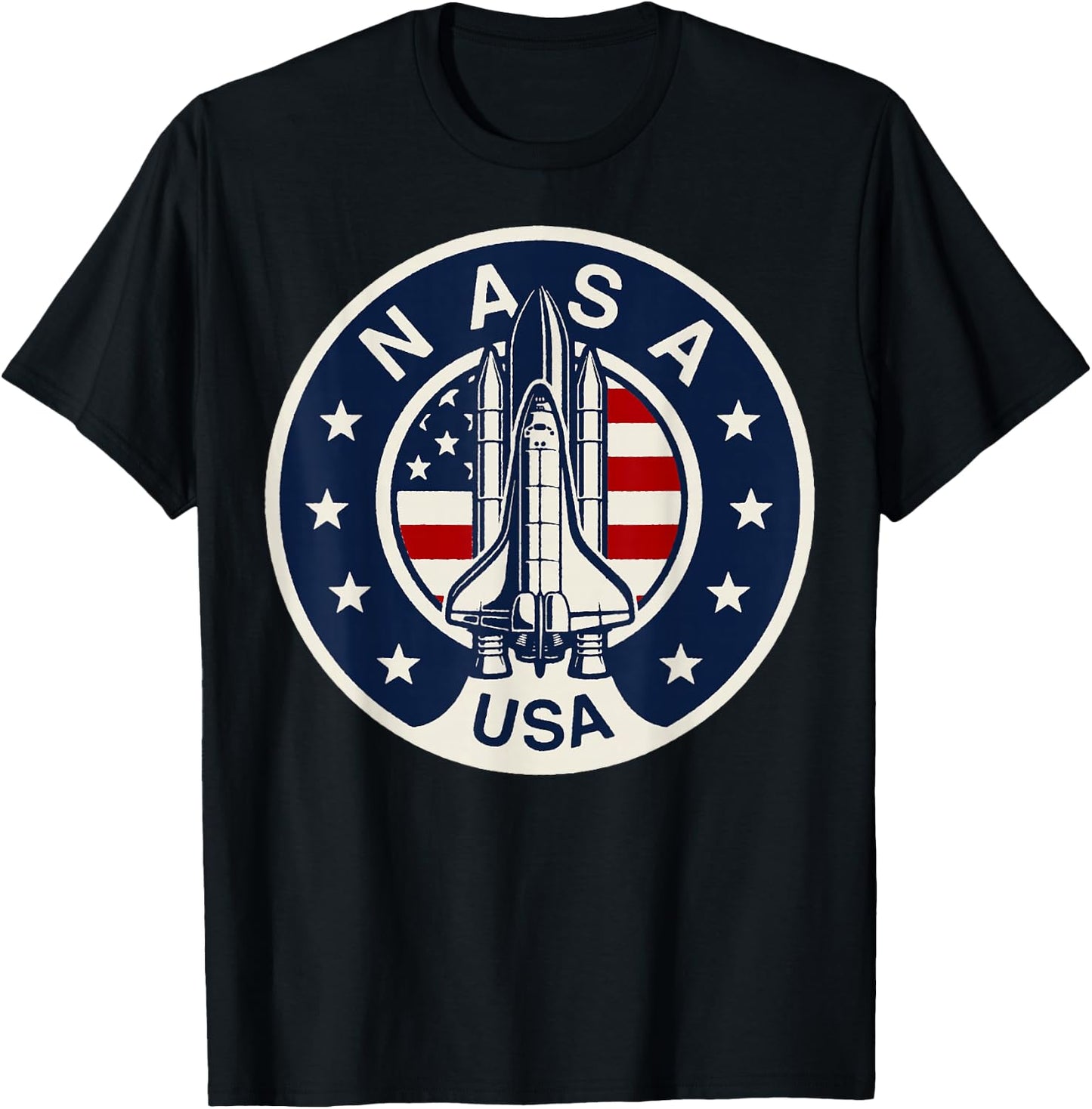 NASA USA Shuttle Rocket American Flag Logo T-Shirt - T-Shirt | Black