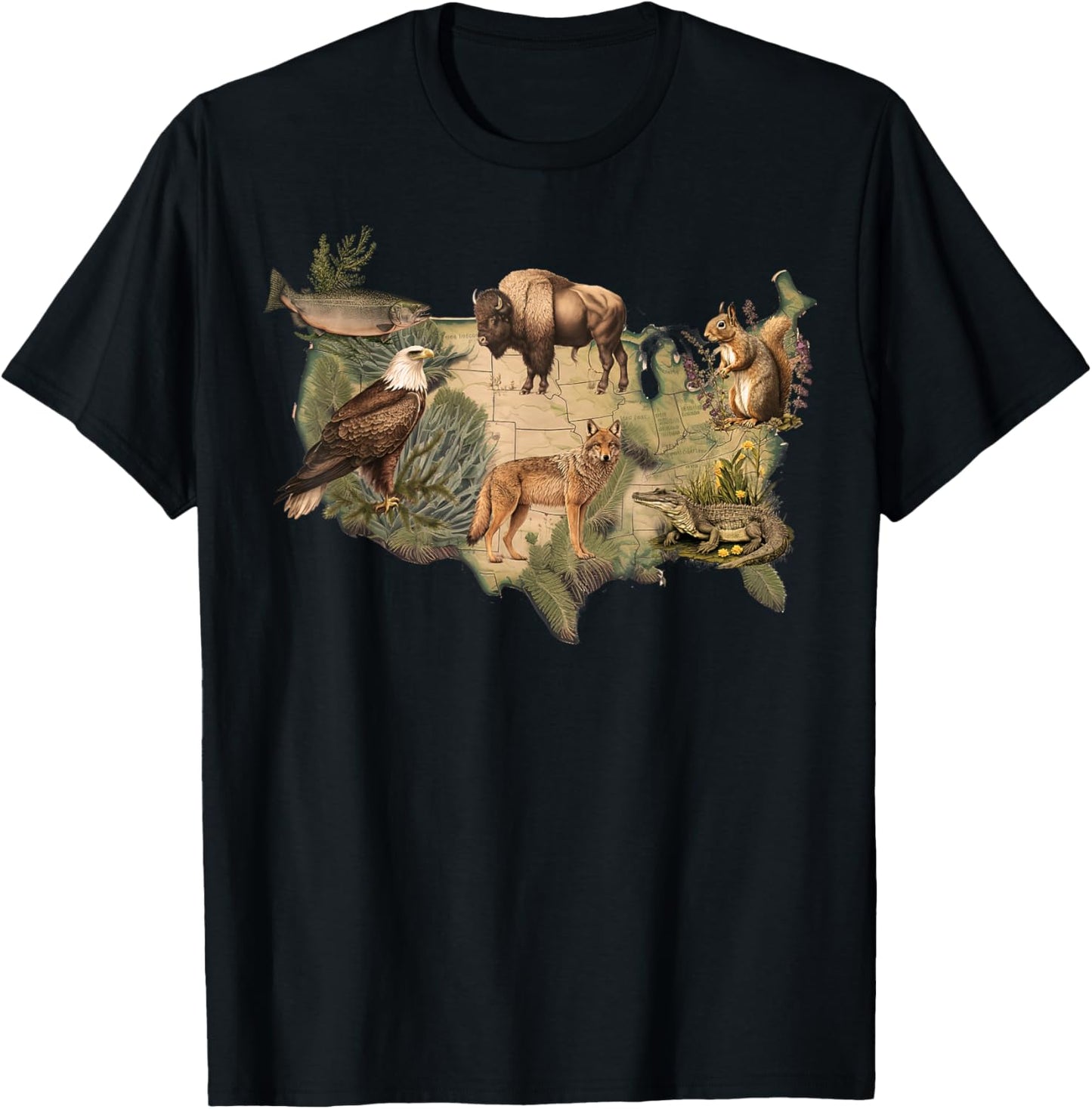 American Wildlife Map T-Shirt - T-Shirt | Black