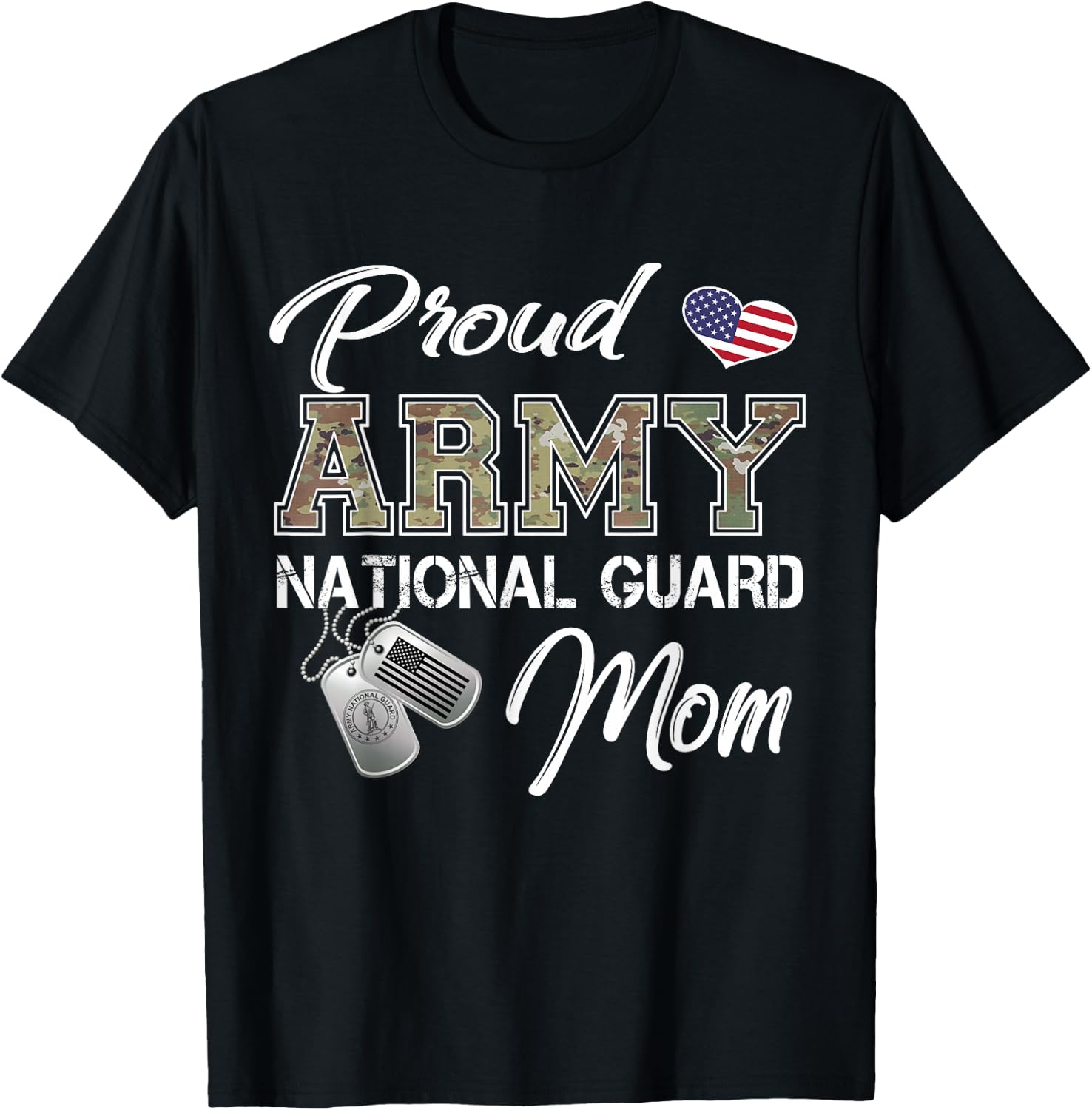 Proud Army National Guard Mom US Flag Dog Tag T-Shirt - T-Shirt | Black