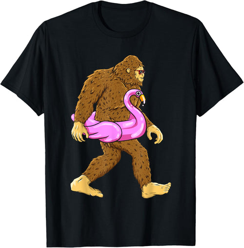 Pool Party Bigfoot Pink Float Flamingo Sasquatch Bird Lover