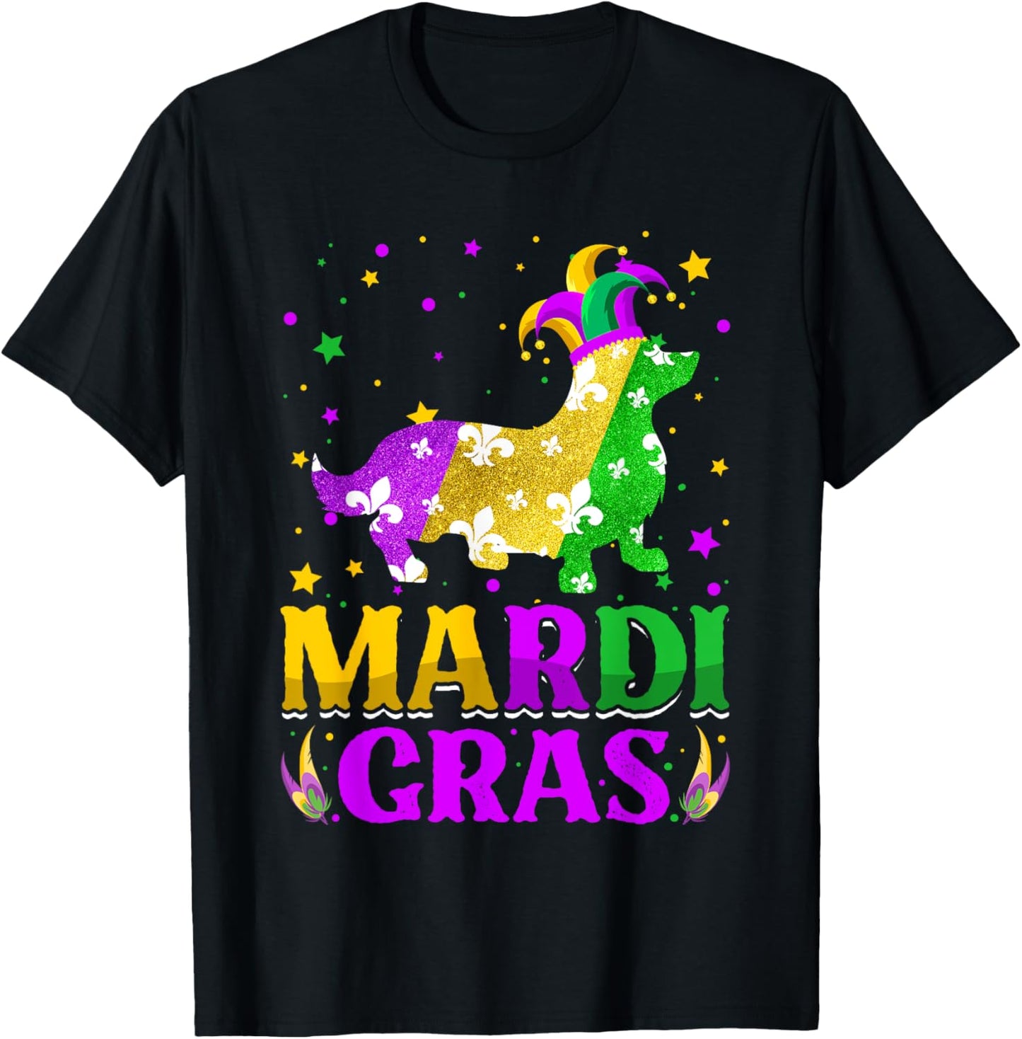 Mardi Gras Corgi Dog Lover Carnival Jester T-Shirt - T-Shirt | Black