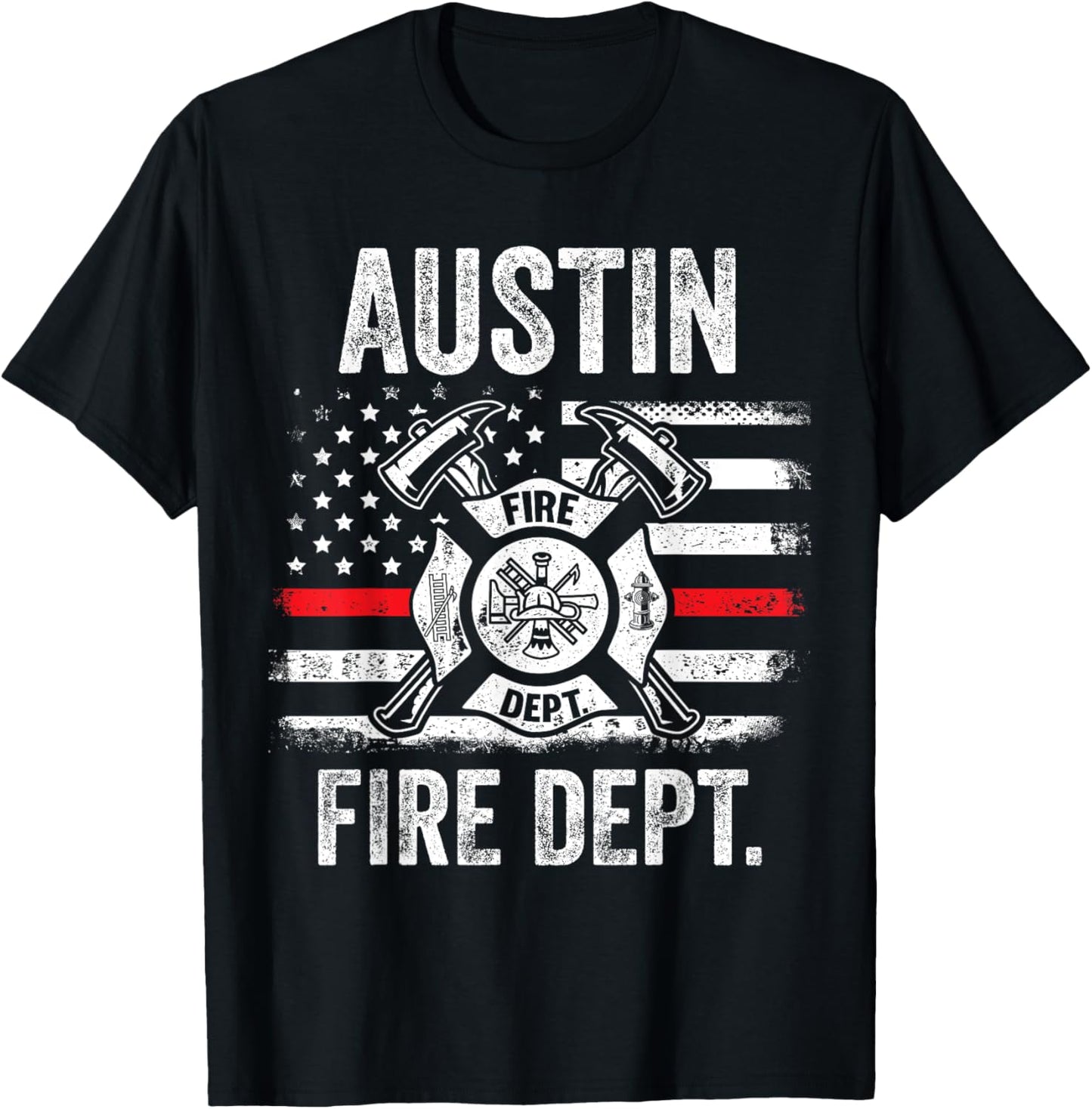 Austin Texas Fire Department Thin Red Line Fireman T-Shirt - T-Shirt | Black