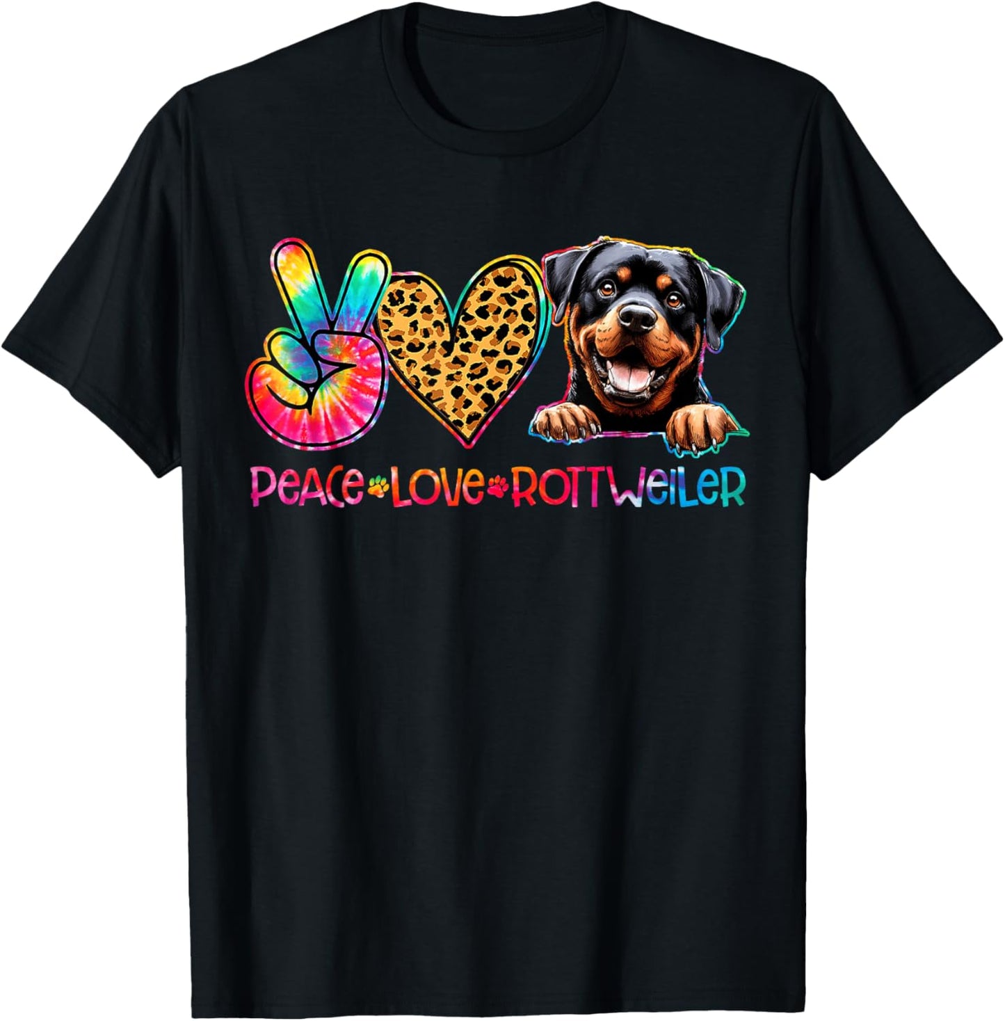 Peace Love Rottweiler Tie Dye Dog Lover T-Shirt - T-Shirt | Black