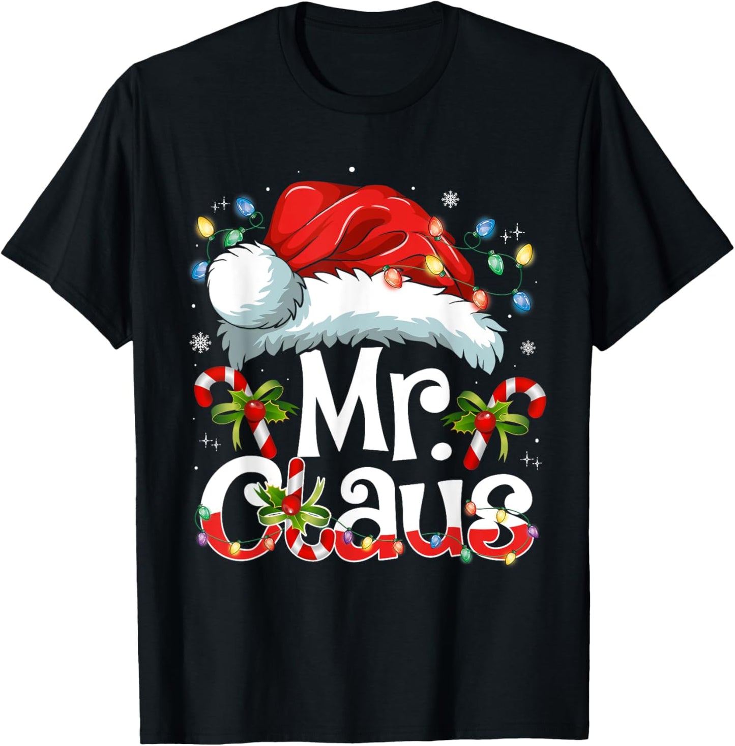 Mr and Mrs Claus Couples Matching Christmas Pajamas Santa T-Shirt - T-Shirt | Black